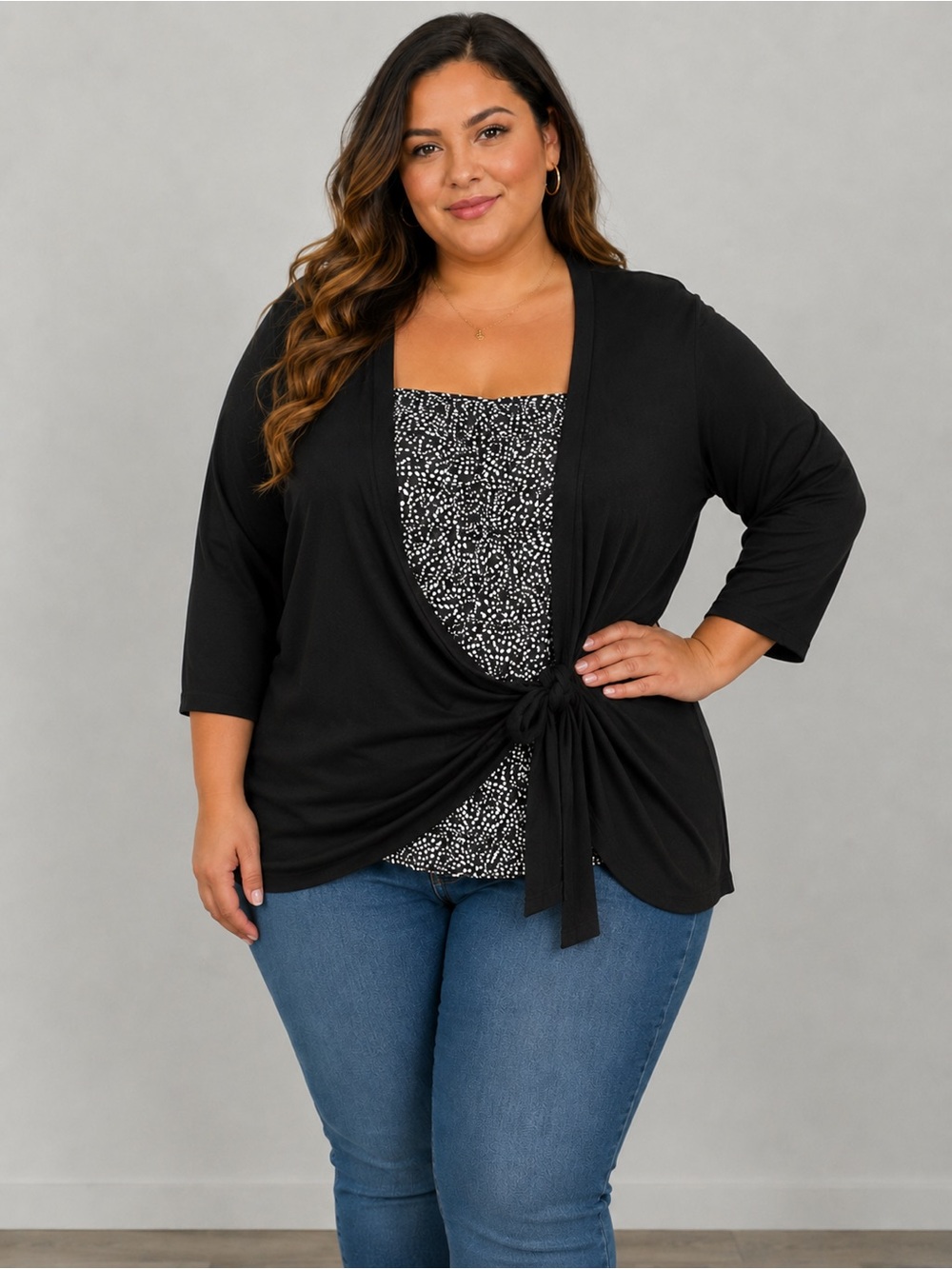 N.W.D Plus Black Tie-Front Layered Shirt – Women’s 3X